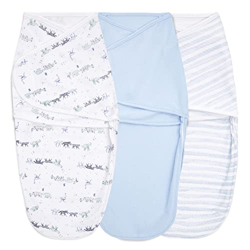 aden + anais Essentials Easy Swaddle Wrap Quick Change with Bottom Zipper, Snug Cotton Knit Baby Wrap Swaddle Blanket for Newborns, TOG 1.0, 3-Pack, Rising Star, 0-3 Months, Small/Medium