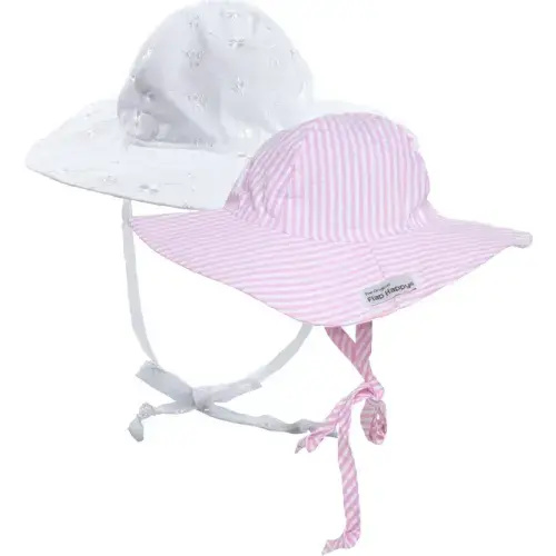 Floppy Hat 2 Pack, White Eyelet & Pink Stripe Seersucker - Flap Happy | Maisonette