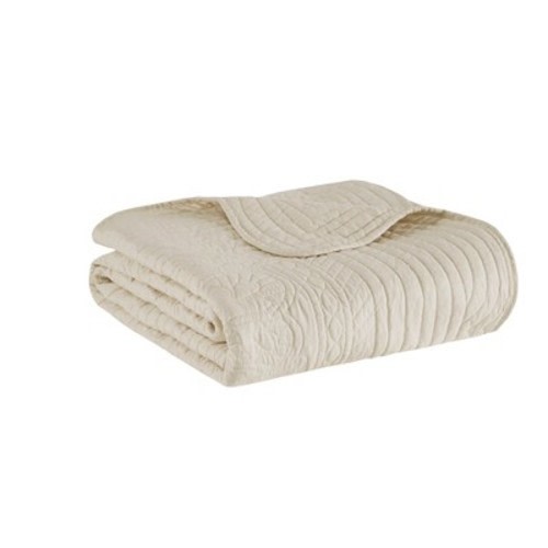 60"x72" Marino Quilted Throw Blanket with Scallop Edges, Color: Ivory