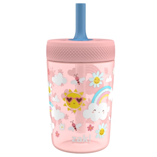 Zak Designs Capri Tumbler, Soft Straw Tumbler for Toddlers, 12oz, Leak-Proof, Easy to Hold, Sunshine and Rainbows