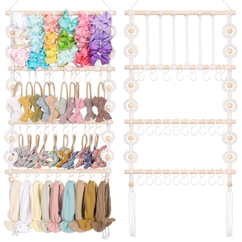 POVETIRE Headband Holder Bow Organizer for Girls Hair Bows, Baby Bow Hanger for Girls Hair Accessories Organizer Storage Wall Hanging Decor for Nursery Baby Girls Toddler Room