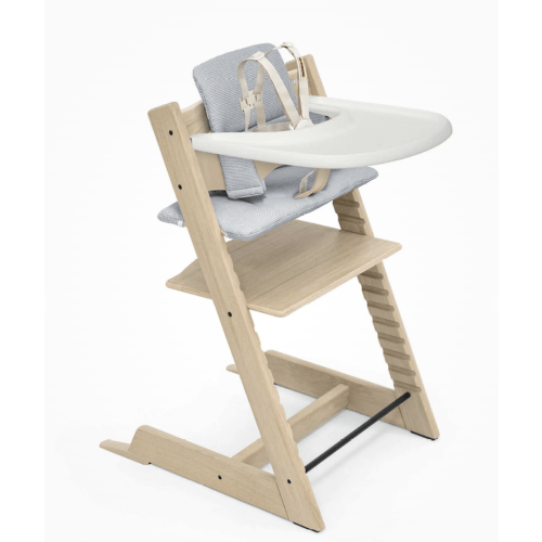 Tripp Trapp High Chair: Natural Oak + Nordic Blue Cushion with Tray