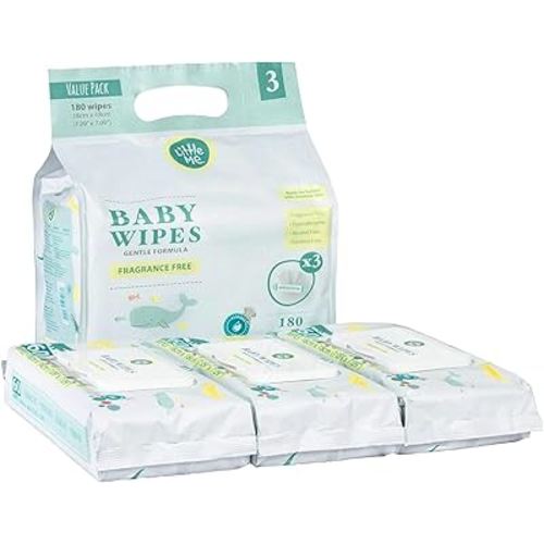 Little Me Baby Wipes Gentle Formula, Fragrance-Free Hypoallergenic Baby Wipes, 180 Count