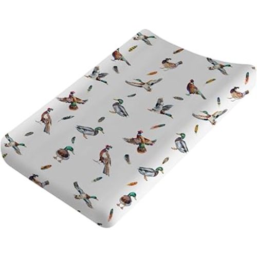 Country Duck Pheasant Baby Changing Pad Cover Wild Ducks Birds Feathers Baby Diaper Changing Table Sheets for Boy Girl Soft Breathable Stretch Fitted Diaper Change Table Pad Mats Covers 32''x16''