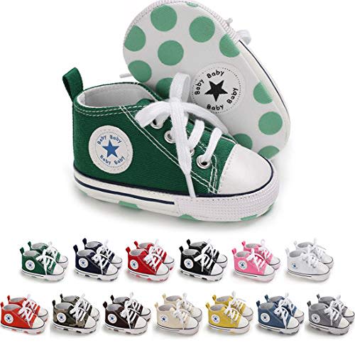KIDSUN Unisex Baby Boys Girls High Top Sneaker Soft Anti-Slip Sole Newborn Infant First Walkers Canvas Denim Shoes