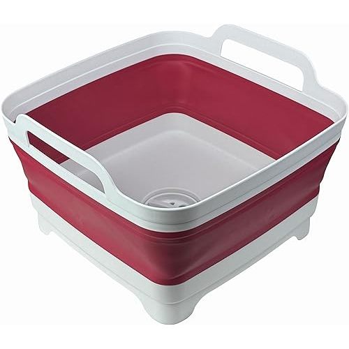 Collapsible Wash Basin 9L, Foldable Dish Tub with Drain Plug, Portable Collapsible Dish Basin, Camping Sink for Washing Dishes, Laundry & Kitchen Use (Viva Magenta)