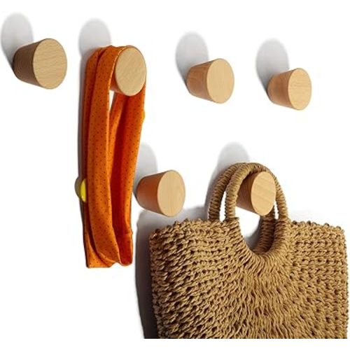 Shappy 6 Pieces Wooden Coat Hooks Wall Mounted Single Cone Coat Hook Rustic Wall Coat Rack for Living Room Hanging Coats, Hats, Bags