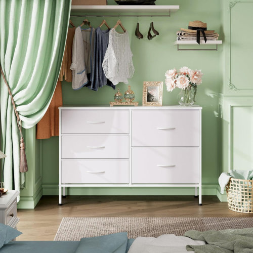 Ebern Designs Fabric Dresser For Bedroom With 5 Drawers, Wide Bedroom Dresser With Drawer Organizers, Chest Of Drawers & Reviews | Wayfair