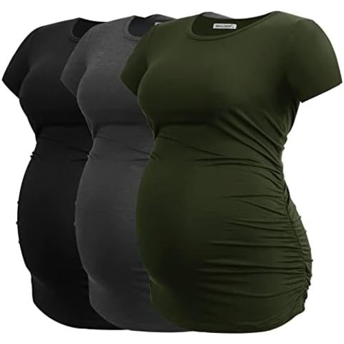 Smallshow Women's Maternity Tops Side Ruched Tunic T-Shirt Pregnancy Clothes