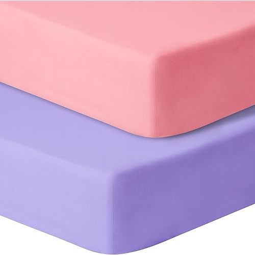 Baby Crib Sheets for Boys Girls, 2 Pack Fitted Crib Sheet for Standard Crib and Toddler Mattress, Soft Microfiber Baby Sheet 52x28x8in. (Purple & Pink)