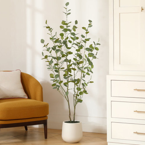 Primrue Adcock Faux Eucalyptus Tree with Oval White Planter, Pre Potted Artificial Eucalyptus Plant for Home Decor & Reviews | Wayfair