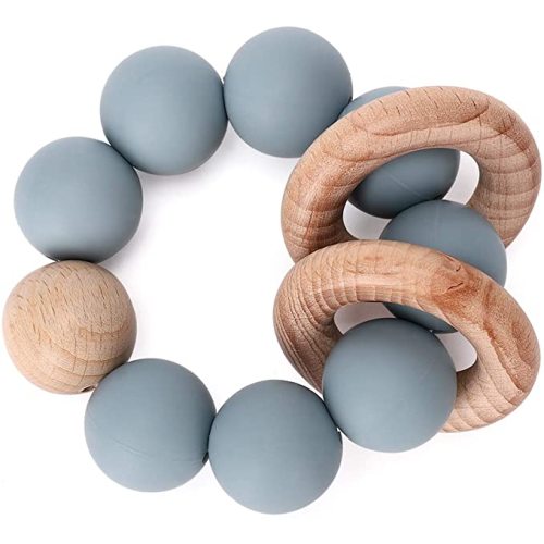 Baby Teething Ring, Organic Baby Teething Toy, Socub Silicone and Wooden Baby Teether for Mouth Explore, BPA Free, 3+ Months, Ether