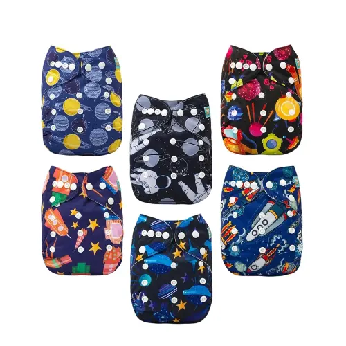 ALVABABY Baby Cloth Diaper 6 Pack with 12 Inserts One Size Cloth Diaper Covers Adjustable Washable Reusable for Baby Girls and Boys