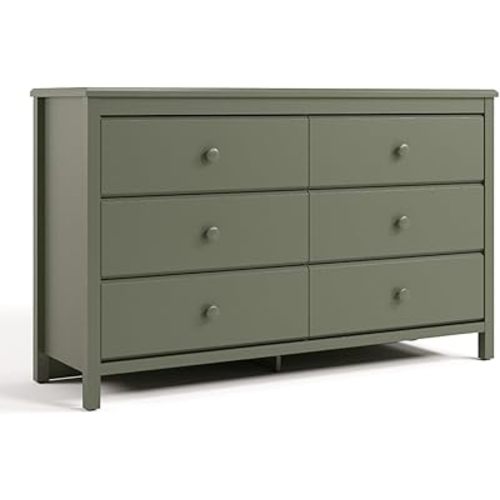 Storkcraft Alpine 6 Drawer Double Dresser (Olive) – GREENGUARD Gold Certified Nursery Essential, Kids Storage Chest, Bedroom Organizer, Modern Dresser, Easy to Match