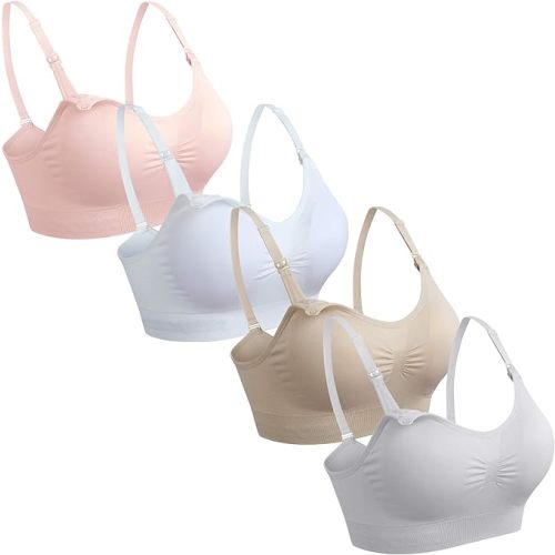GXXGE 4Pack Nursing Bra for Breastfeeding Maternity Bras Push Up Silk Seamless Pregnancy Bralette Underwear