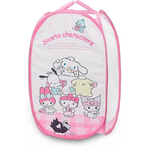 Cute Mesh Popup Laundry Hamper with Carry Handles, Large Capacity Foldable Lightweight Dirty Clothes Basket for Girls Room, Dorm | Travel & Camping