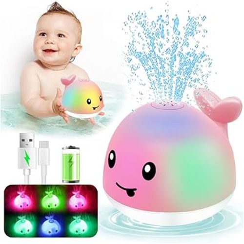 Baby Bath Toys 6-12 Months - Rechargeable Toddla Whale Bath Toys Sprinkler Light Up Pool Bathtub Tub Toys for Toddlers Infants Kids Ages 1-3 2-4 3-5 Spray Water Baby Easter Birthday Shower Gifts