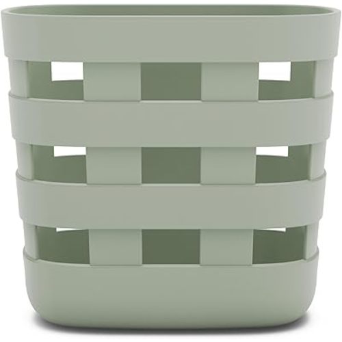 Lalo Bath Time Storage Bin - Keep Items Organized & Dry with Non-Toxic Plastic, Easy Cleanup, Removable Drying Bin, Woven Baby Organizer, Secure Wall Attachment, 9 x 5.5 x 8.5 in - Sage