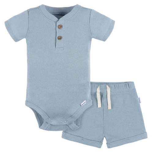 2-Piece Baby Boys Blue Bodysuit and Shorts Set
