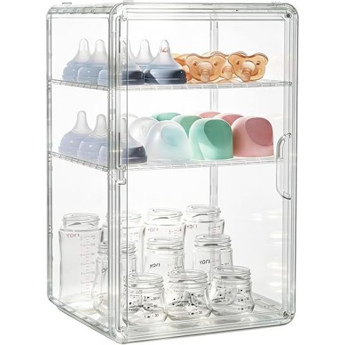 3-Tier Baby Bottle Organizer, Clear Acrylic Stackable Storage Bins Transparent Plastic Baby Bottle Station for Countertop, Cabinet, Bathroom, Vanity, Kitchen, Closet