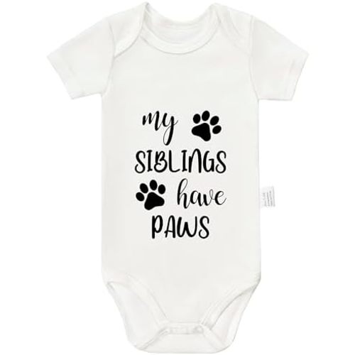 My Siblings Have Paws Bodysuits, Infant Boy Girl Newborn Cotton Romper Short Sleeve Jumpsuit Outfits 0-24 Months