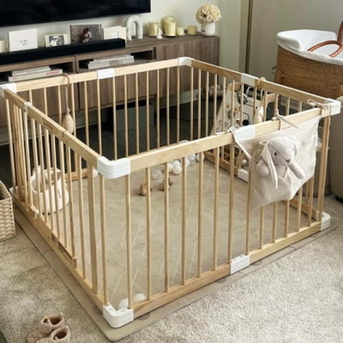 HARPPA Wooden Baby Gate Playpen, Small Play Yard Fence for Toddlers, 45.66" x 45.66" x 24"