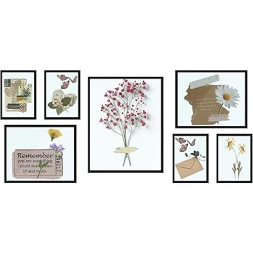 Frametory, Floating Picture Frames Set - Black Metal Photo Frames - Real Glass - Displays One 11x14, Two 8x10, And Four 5x7 Inch Photos for Home Decoration