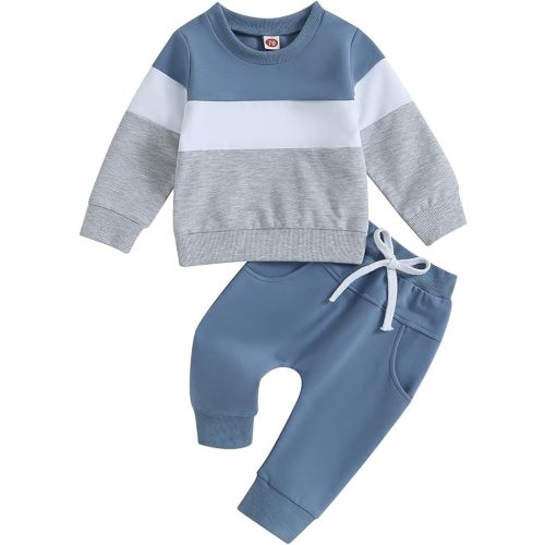 Tsnbre Baby Boy Clothes Outfits Fall Long Sleeve Color Block Sweatshirt Tops Casual Pants Newborn 2Pcs Set