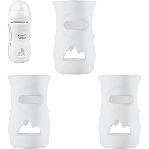 3 Pack Silicone Sleeves for Avent Natural Glass Baby Bottles, Anti Breakage Baby Bottle Holder, Compatible Baby Bottle, BPA Free (8 Ounce)