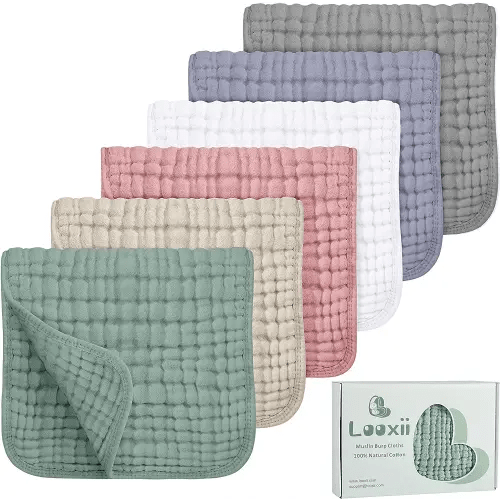 Looxii Muslin Burp Cloths 100% Cotton Muslin Cloths Large 20''x10'' Extra Soft and Absorbent 6 Pack Baby Burping Cloth for Boys and Girls(Multicolor)