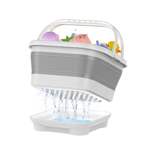 Foldable Bath Toy Storage, Baby Bathtub Toy Holder with Removable Base for Draining, Drying Bathroom Baby Shower Toy Organizer, Toy Basket for Easy Storage - Grey