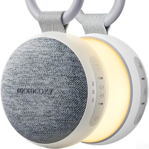 Momcozy Portable Sound Machine with Night Light, White Noise Sound Machine for Baby, 20 Soothing Sounds, Sound Therapy, Long-Lasting Power, Timer, Clips on Stroller, Grey