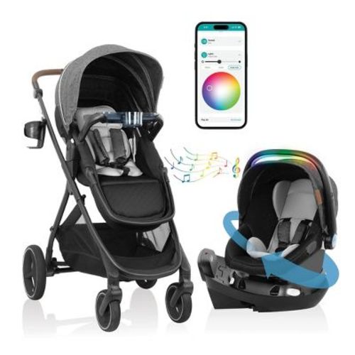 Evenflo Shyft Intuiti+ Travel System Featuring Revolve180 LiteMax NXT with Sensory Soothe - Angler Tweed