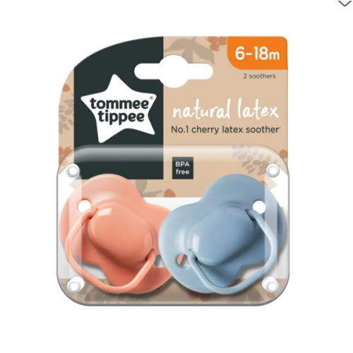 Tommee Tippee Cherry Shaped Latex Soother - 6-18 Months - 2 Pack- Coral & Blue | Baby Bunting AU