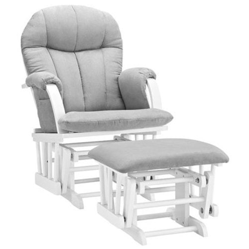 Angel Line Riley Glider and Ottoman, White with Gray Cushions - White w/ Gray Cushions