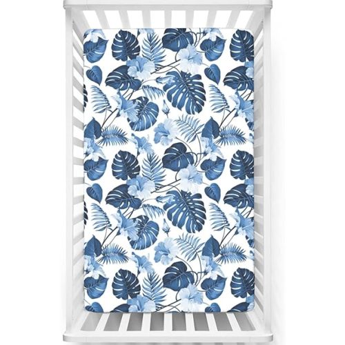 Hawaii Themed Fitted Crib Sheet,Ultra Soft Material - Great for Boy or Girl Room or Nursery,Cobalt Blue Baby Blue,28 x 52 Inch