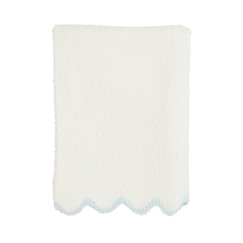 Chenille Scallop Blanket, White with Blue