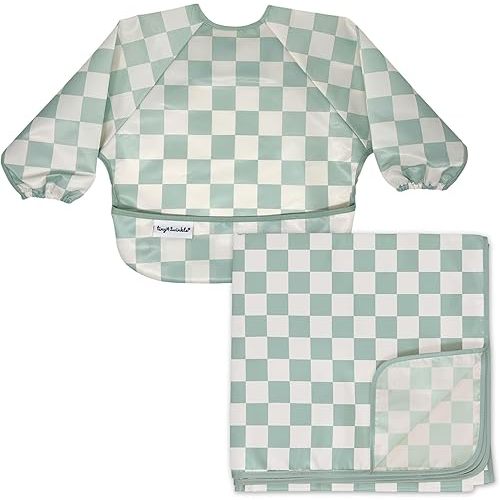 Tiny Twinkle Mess-proof Splat Mat and Full Sleeve Bib, machine washable, babies and toddlers 6-24 months