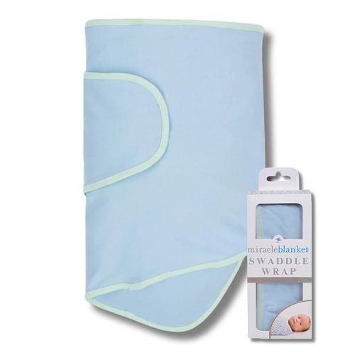 Miracle Blanket Swaddle Wrap (Blue with Green Trim)