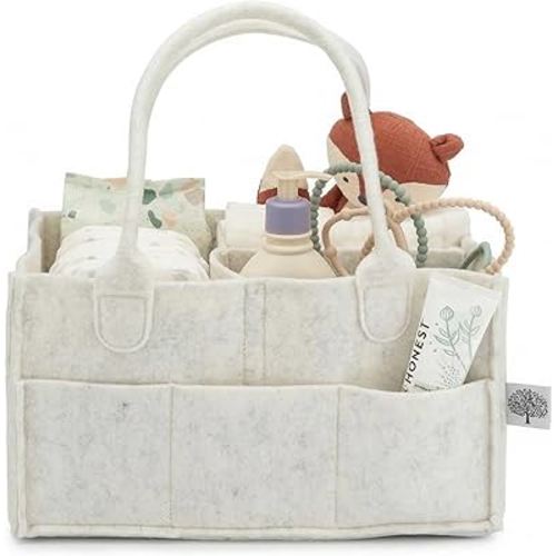 Parker Baby Diaper Caddy - Nursery Storage Bin and Car Organizer for Diapers and Baby Wipes - White, Regular