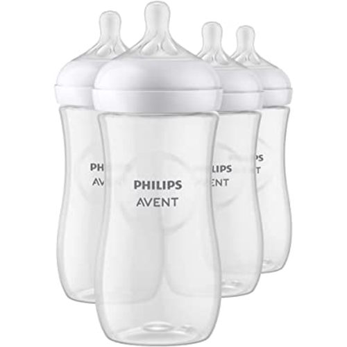 Philips AVENT Natural Baby Bottle with Natural Response Nipple, Clear, 11oz, 4pk, SCY906/04