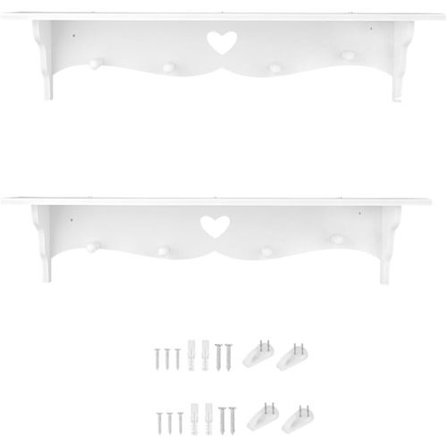 Hollowed Love Shape Wall Shelf, 23inch White PVC Wood-Plastic Board Wall Mounted Floating Shelf Hanging Storage Rack for Kitchen Living Room Organizer( 2 PCS)