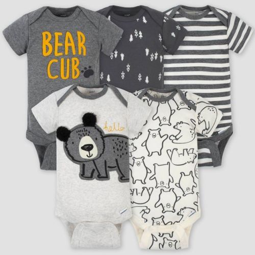 Gerber Baby Boys' 5pk Bear Short Sleeve Onesies - Gray/White