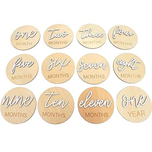 Wooden Baby Monthly Milestone Markers - Engraved Baby Monthly Milestone Markers to Mark Baby's Growth, Newborn Birth Baby Shower, Boho Baby Photo Props, Monthly Milestone Photo Props.