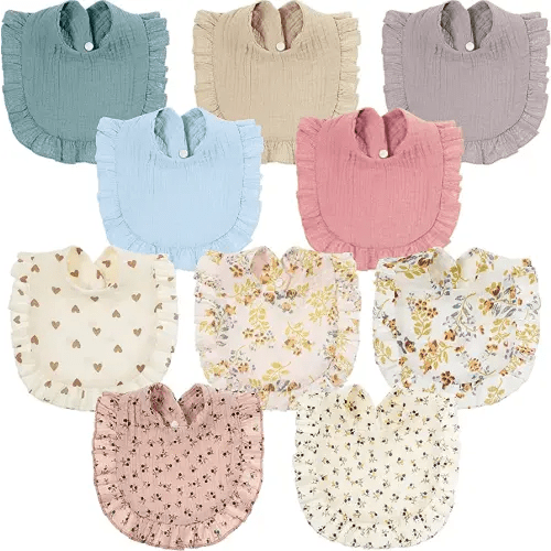 Mepase 10 Pcs Large Muslin Baby Girl Bibs Drool Teething Bibs Lap Shoulder for Boy Girls Teething(Fresh Colors)
