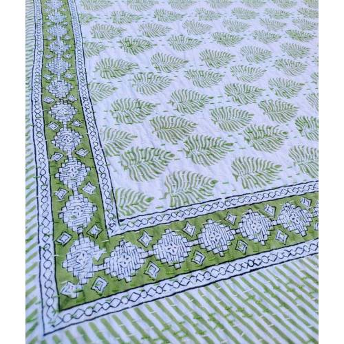 Indian Green Kantha Quilt HandBlock Leaf Print Green Leaf Bedding Bedspread Full size Soft Green Leaf Quilt Hand Stitched Kantha Quilt