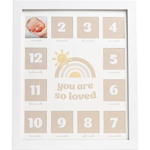 Kate & Milo My First Year Photo Frame, Baby Milestone Picture Frame, Newborn Keepsake Nursery Décor, Baby Girl and Baby Boy Gift, You Are So Loved, White
