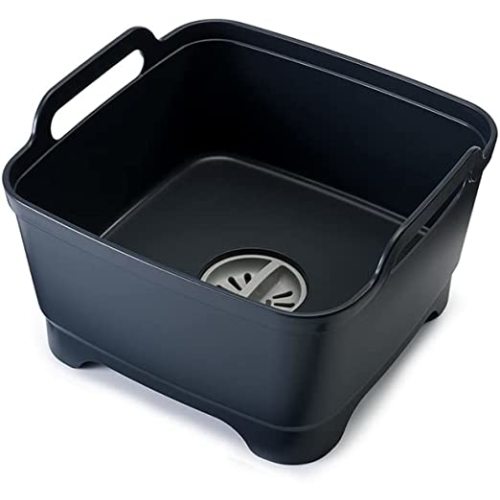 Joseph Joseph Wash & Drain Kitchen Dish Tub Wash Basin with Handles and Draining Plug, 9 liters, Grey - Gray