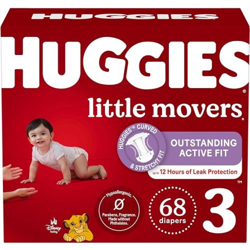 Huggies Size 3 Diapers, Little Movers Baby Diapers, Size 3 (16-28 lbs), 68 Count