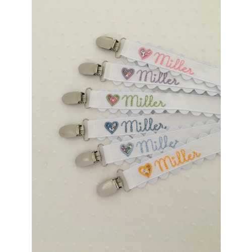 Appliqué Fabric Liberty Heart Ric Rac Pacifier Clip Monogrammed Name
